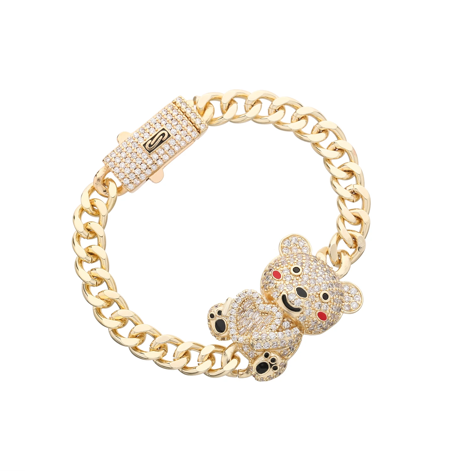 Free Shipping New Hugging Love Bear Bracelet 14k Gold Plated Jewelry Copper Bracelet Zircon Bear Jewelry for Girls All Occasions