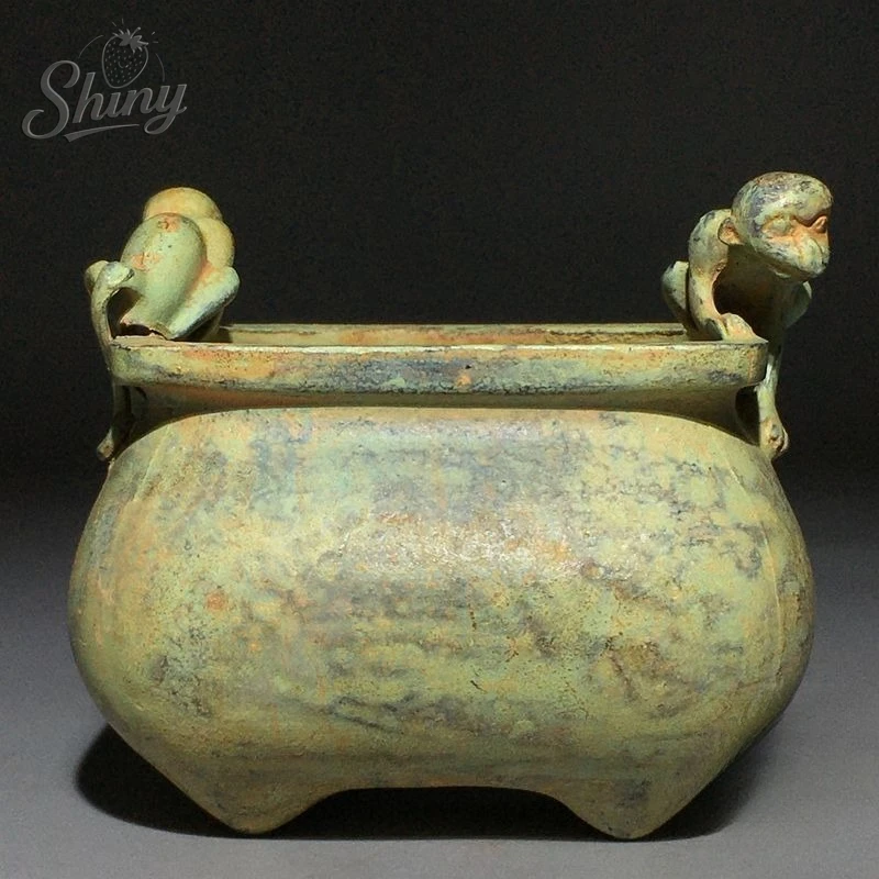 Antique Two-Handled Spirit Monkey Four-Legged Incense Burner Home Altar Holder Brass Alloy Home Desktop Statue Ornament