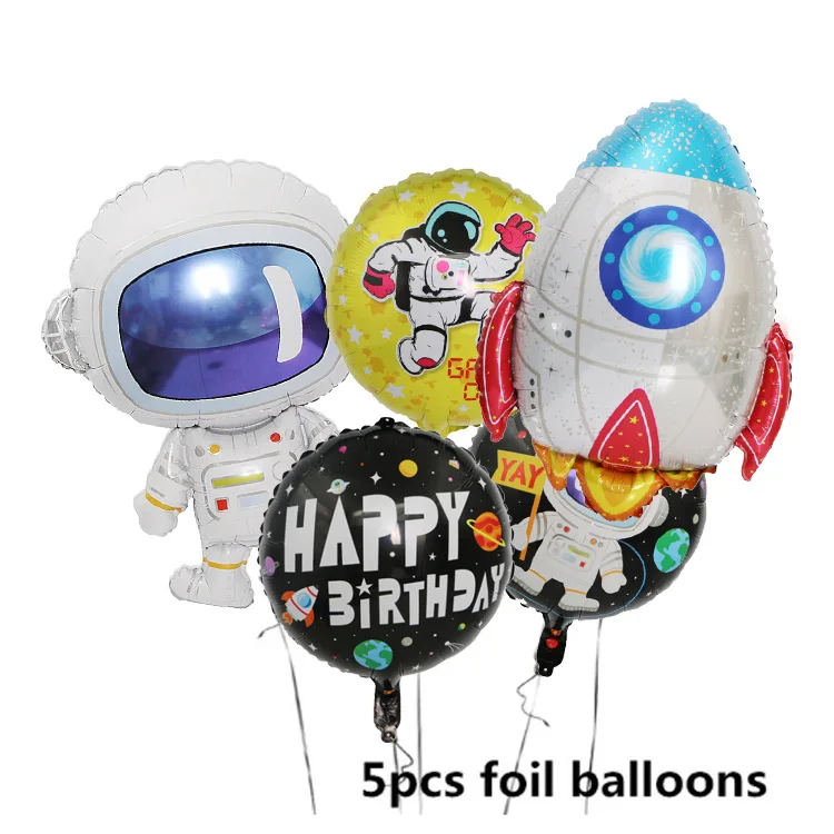 

Baby's birthday astronaut themed party decoration, cartoon astronaut rocket spacecraft aluminum foil balloon set baby shower