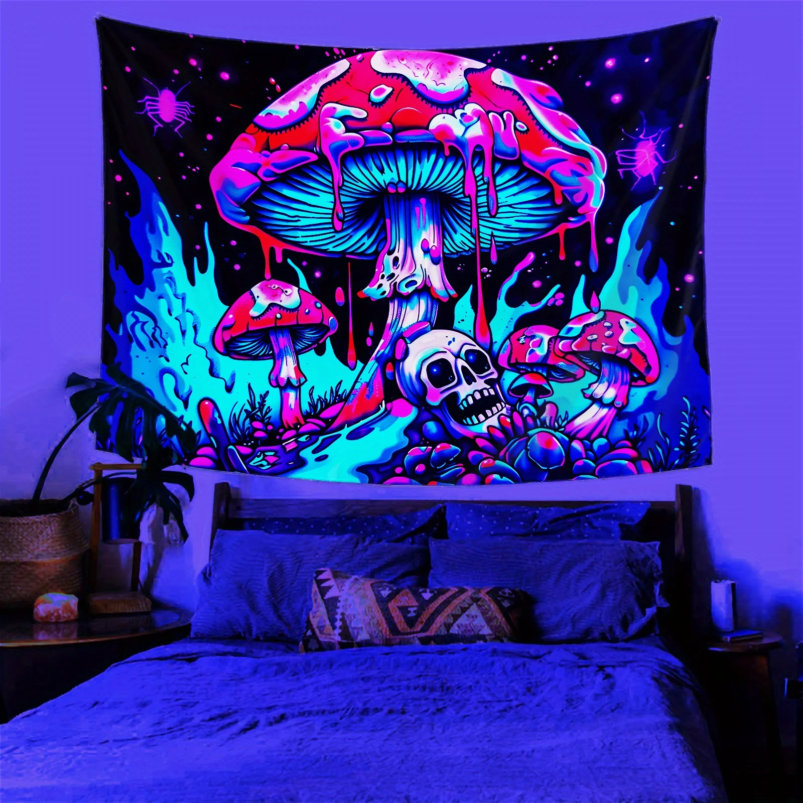

VIKAMA Psychedelic Mushroom Skull Tapestry Bedroom Feature Wall Music Party Theme Living Room Wall Hanging Room Decor