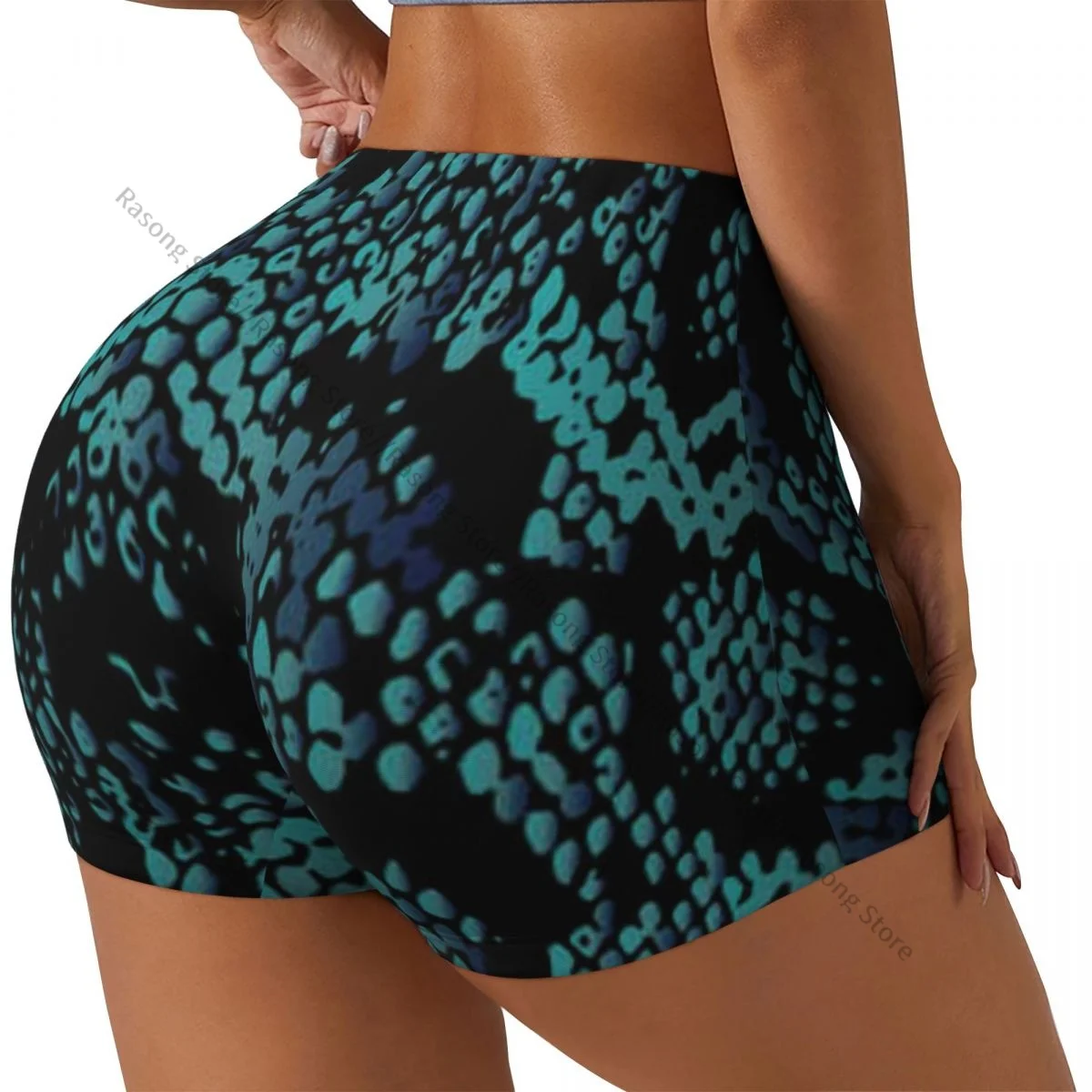 

Короткие эластичные шорты для бега с эффектом змеиной кожи с эффектом пуш-ап, спортивные шорты, женская одежда для спортзала