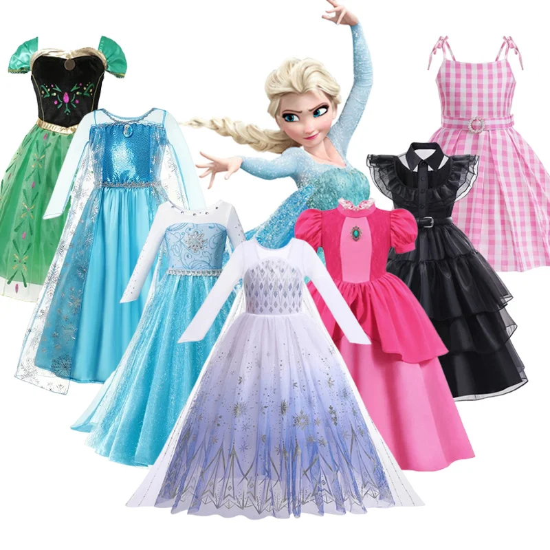 

Disney Anna Elsa Costume Children Princess Dress for Girls Kids Cosplay Wednesday Peach Christmas Carnival Party Disguise Outfit