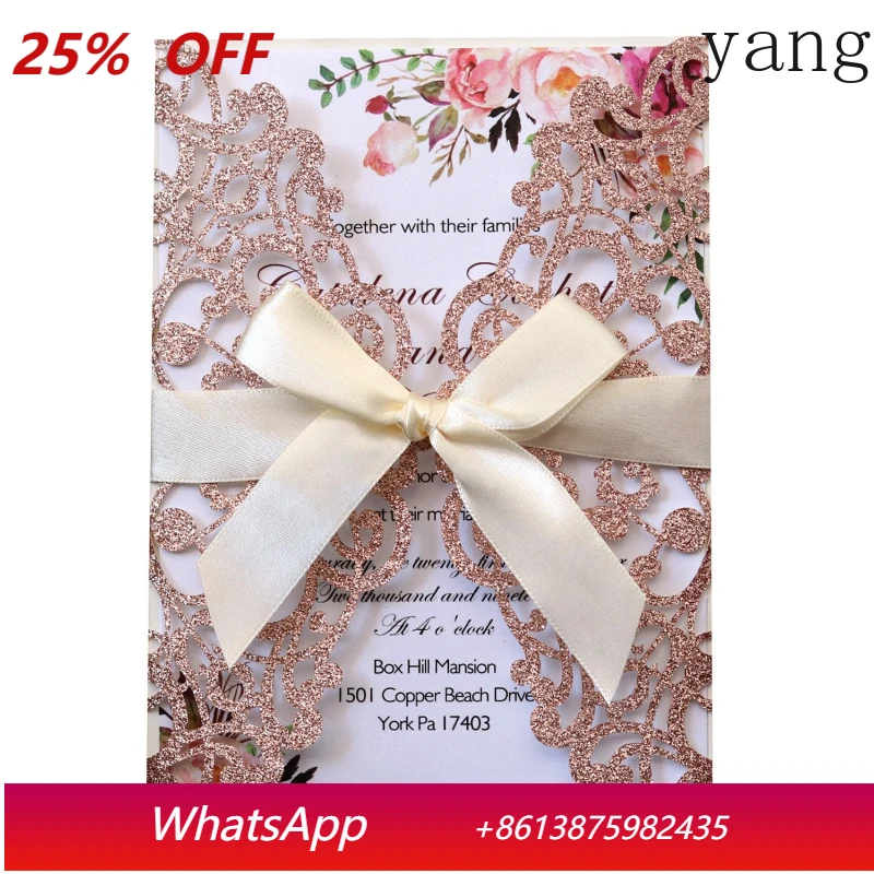 

Yjq 50pcs golden onion paper silver invitation gold card laser hollowed out engagement invitation