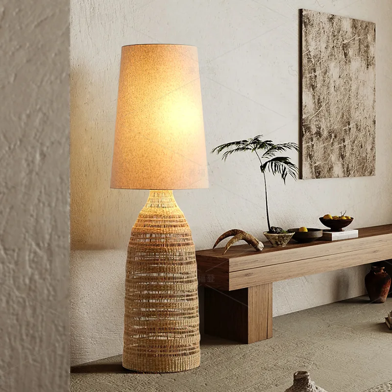 

Retro Villa Hotel B & B Handmade Rattan Linen Fabric Vertical Lighting