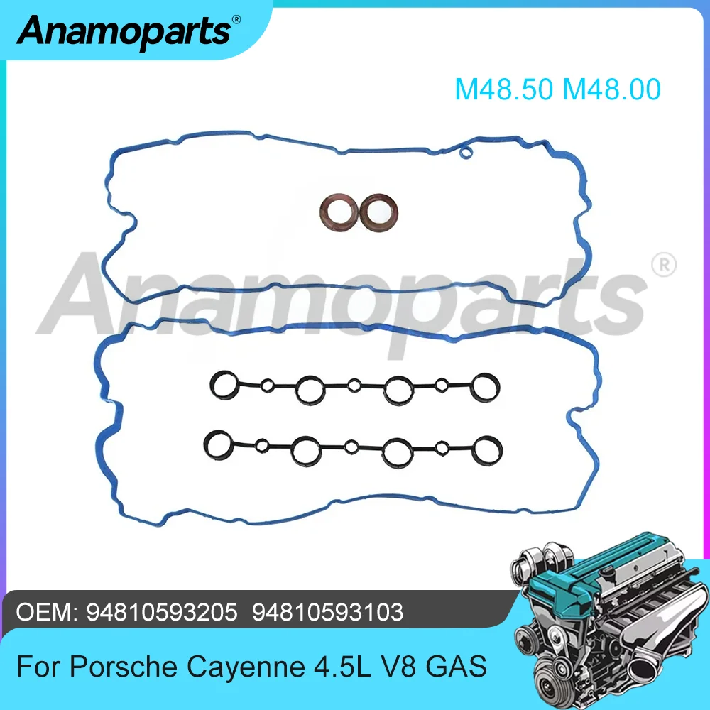 Engine Parts Valve Cover Gasket Set Fit 4.5 L T V8 GAS M48.00 M48.50 For Porsche Cayenne 9PA Turbo 4.5L 4.5T 03-06 94810593103