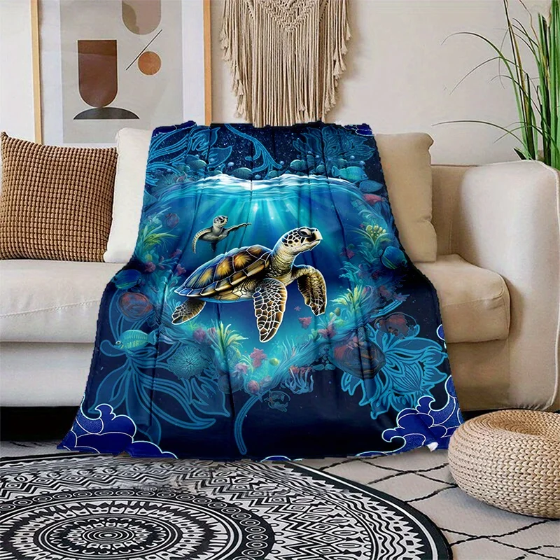 1pc Ultra-Soft Sea Turtle Flannel Blanket - Lightweight & Warm, Perfect for Sofa, Travel, & More - Vivid Digital Print