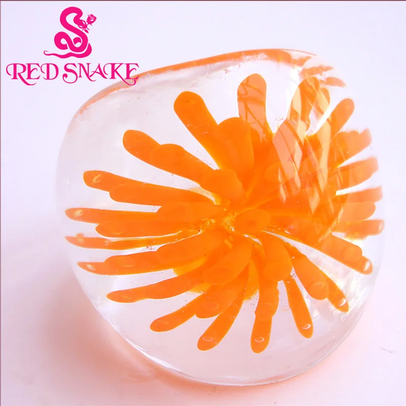 

2 PCS Orange Floral Translucent Murano Glass Ring Handmade Fashion Jewelry