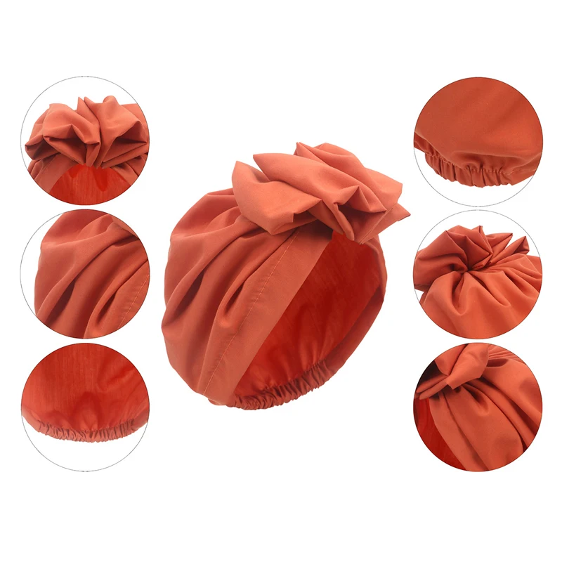 Women\'s Hijabs Hat Solid Large Bow Head Scarf Muslim Wedding Turban Scarves French Retro Flower Head Cap Fashion Ladies Bandanas