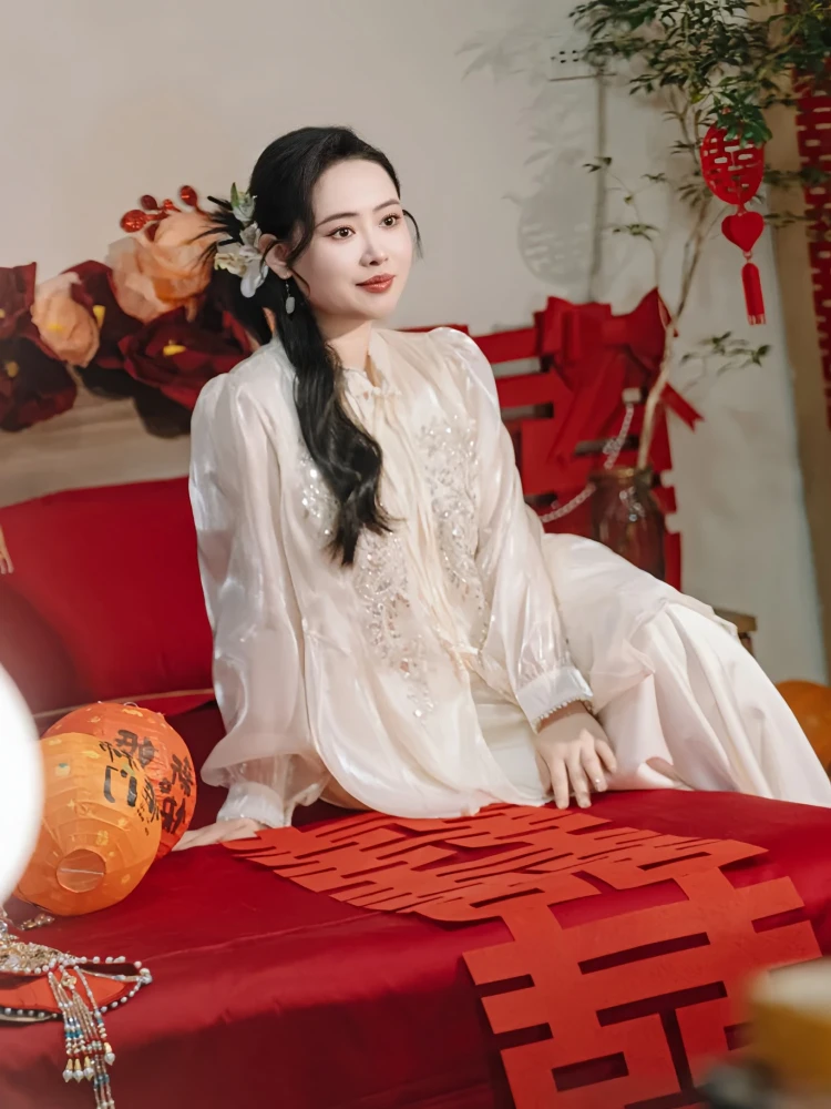 

Large Size Morning Robe Wedding Dr with Embroidery And Gold Plating Two Piece Set for plus Size Women Ele Wedding Drin...
