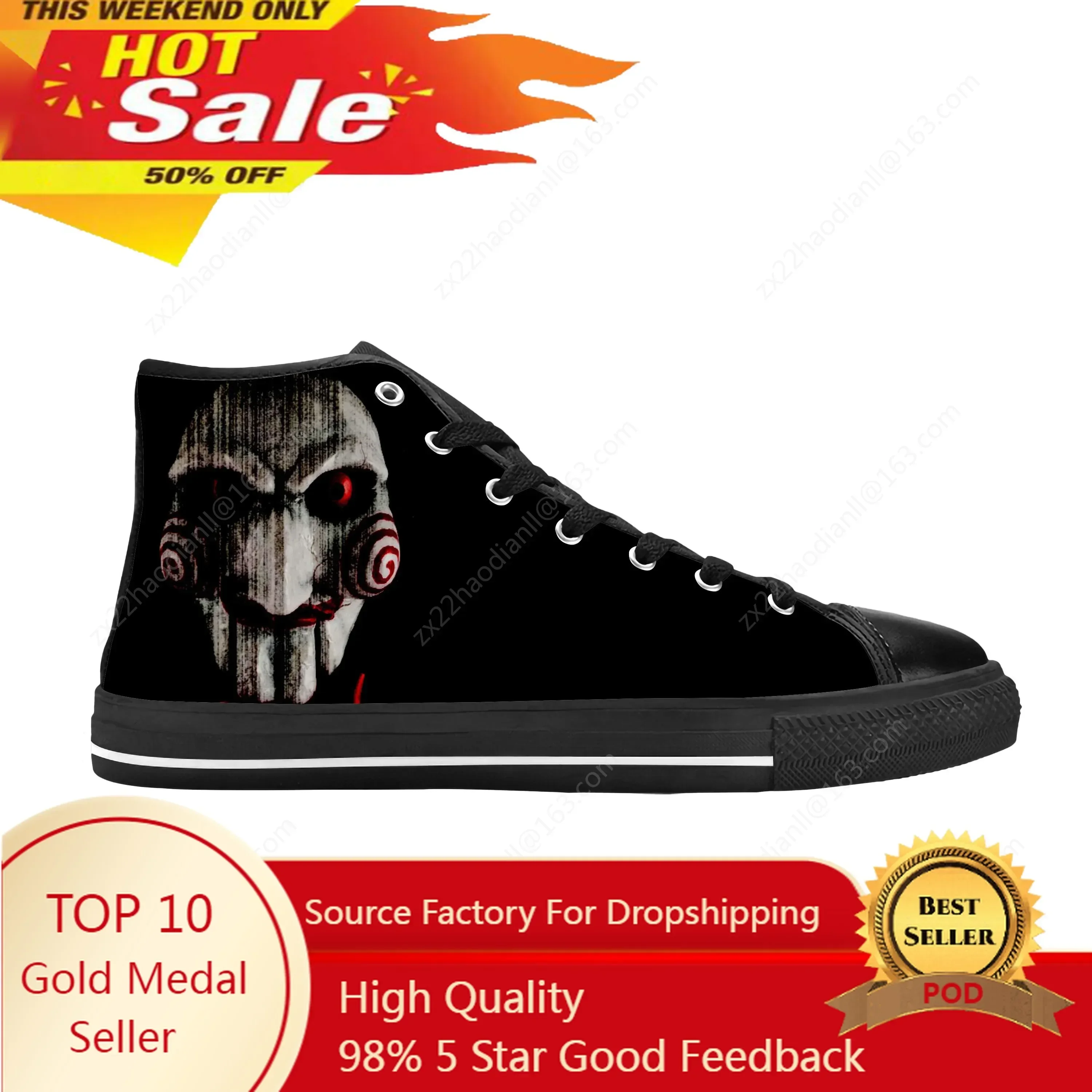 

Saw Movie Horror Jigsaw Puppet Halloween Gothic Casual Cloth Shoes High Top Comfortable Breathable 3D Print Men Women Sneakers