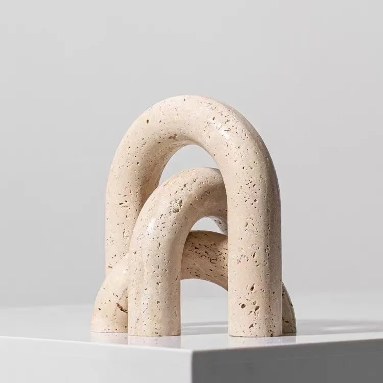 Creative Natural Marble Sculpture Geometric Arch Semicircular Arch Ornament Yellow Cave Stone Decorative Figurines Living Room D
