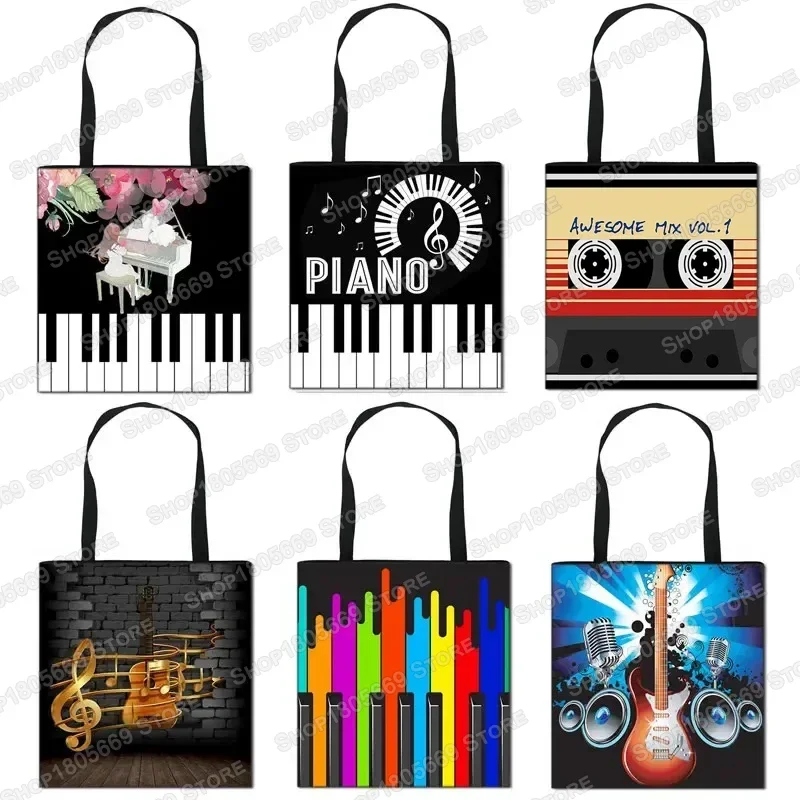Gitara fortepianowa drukuj Casual Tote muzyka kobiety torba na ramię torebka damska płótno duża pojemność torba na zakupy damskie torby podróżne