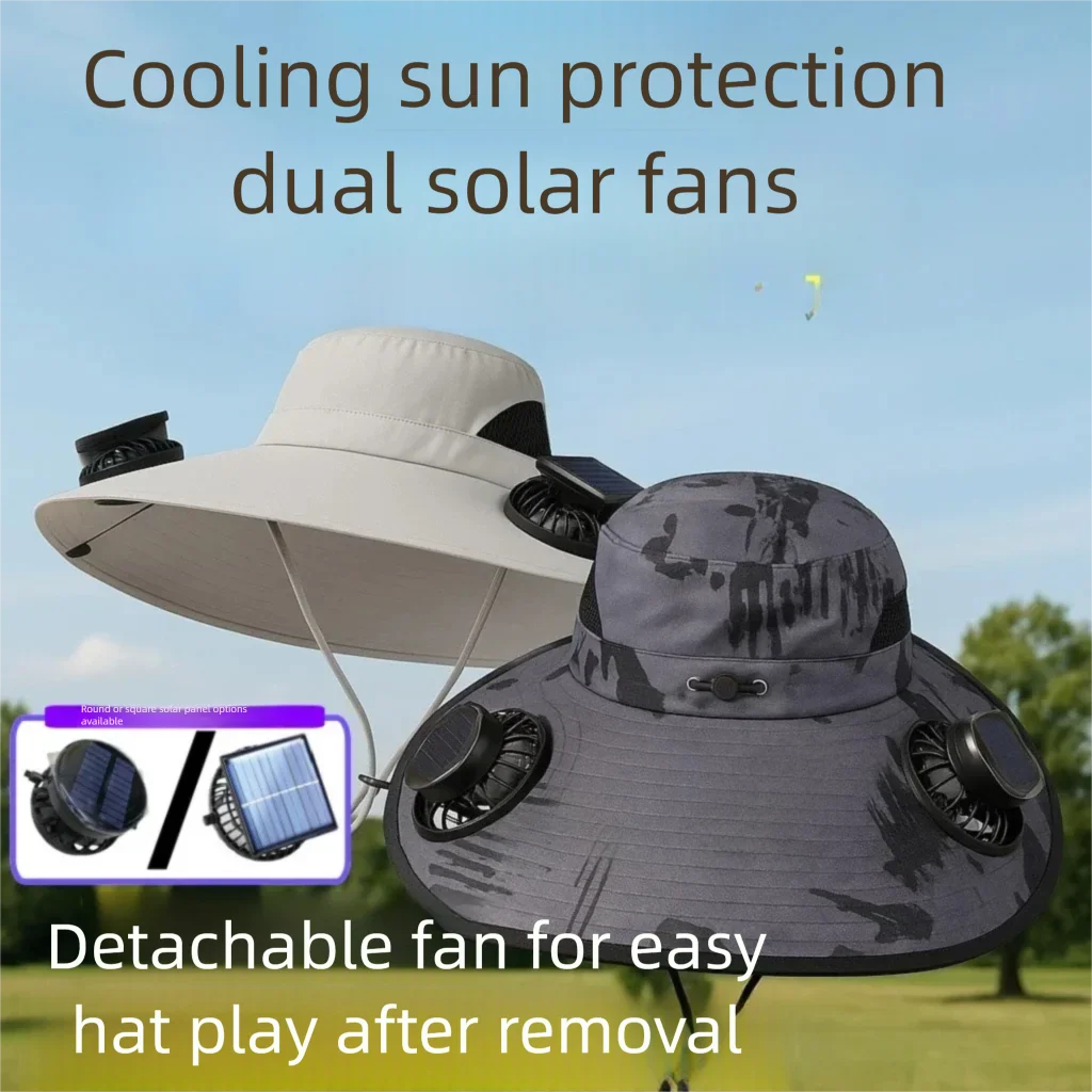 Summer Breathable Solar Fan Hat Waterproof Fishing Hat with Built-In USB Charging & Wide Brim Design For Outdoor Hiking Cap