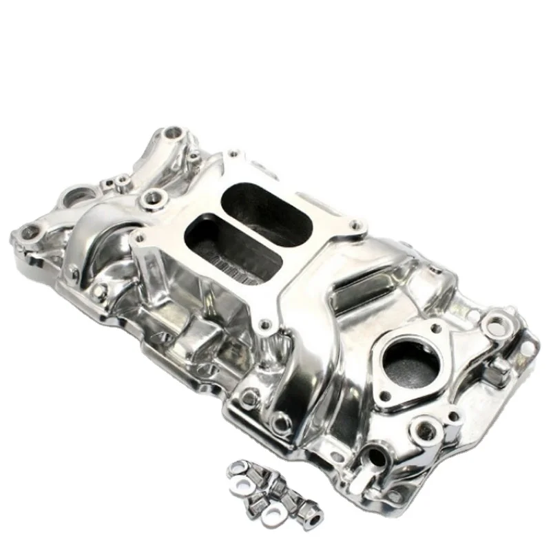 

Высококачественный алюминиевый атласный серебристый полированный небольшой блок с двойным впускным коллектором для Chevrolet Chevy