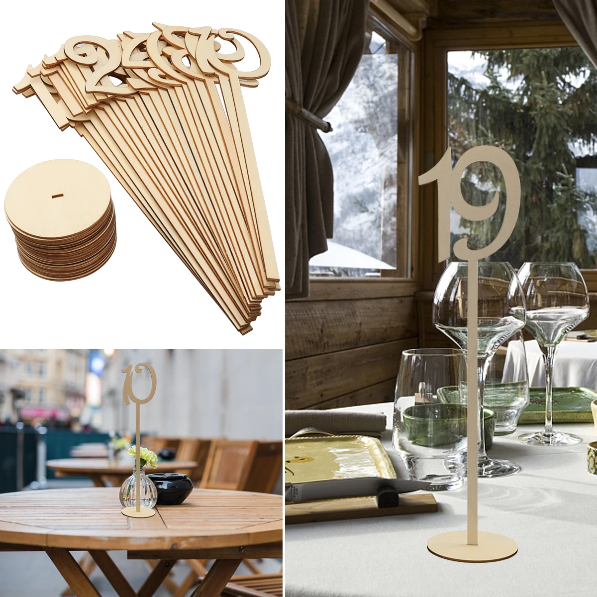 

20 Pcs Wooden Table Numbers Natural Wood 35x8cm Round Base Rustic Wedding Banquet Signs Seating Assignments Decorations