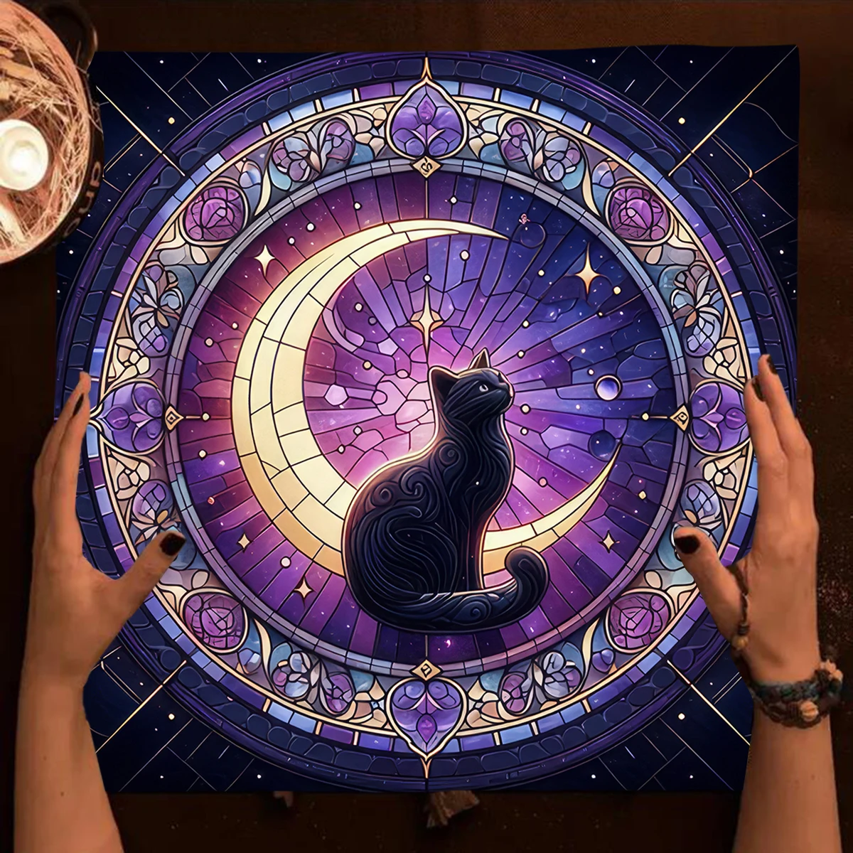 Mystical Tarot Card Tablecloth Witchcraft Cat Altar Cloth Moon Pentagram Table Cloth For Tarot Divination Mat Witch Home Decor