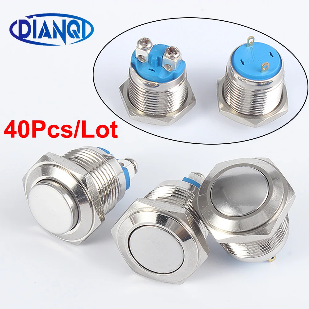 16mm 1NO High Flat Head Waterproof Momentary Reset Metal Push Button Switch Screw Terminal Car Engine Doorbell PC Power40pcs/lot