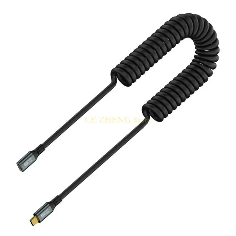 E56B 코일 코일 USB C 유형 C 케이블, 타이프 스테이이트 및 팔꿈치 헤더 코드 20v5a 100W 20GBPS 빠른 데이터 충전 케이블 8K60Hz