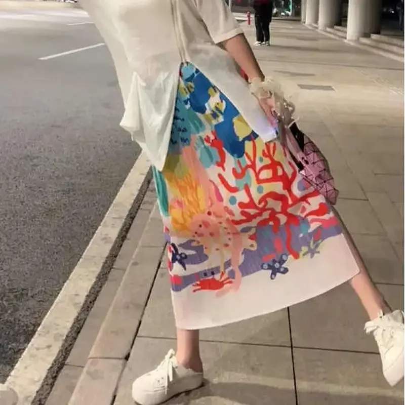 Colorful Manga Pleated 3D Cut Straight Tube Super Elastic Skirt  Skirts  Korean Style  Slight Strech Slim  Loose Fit