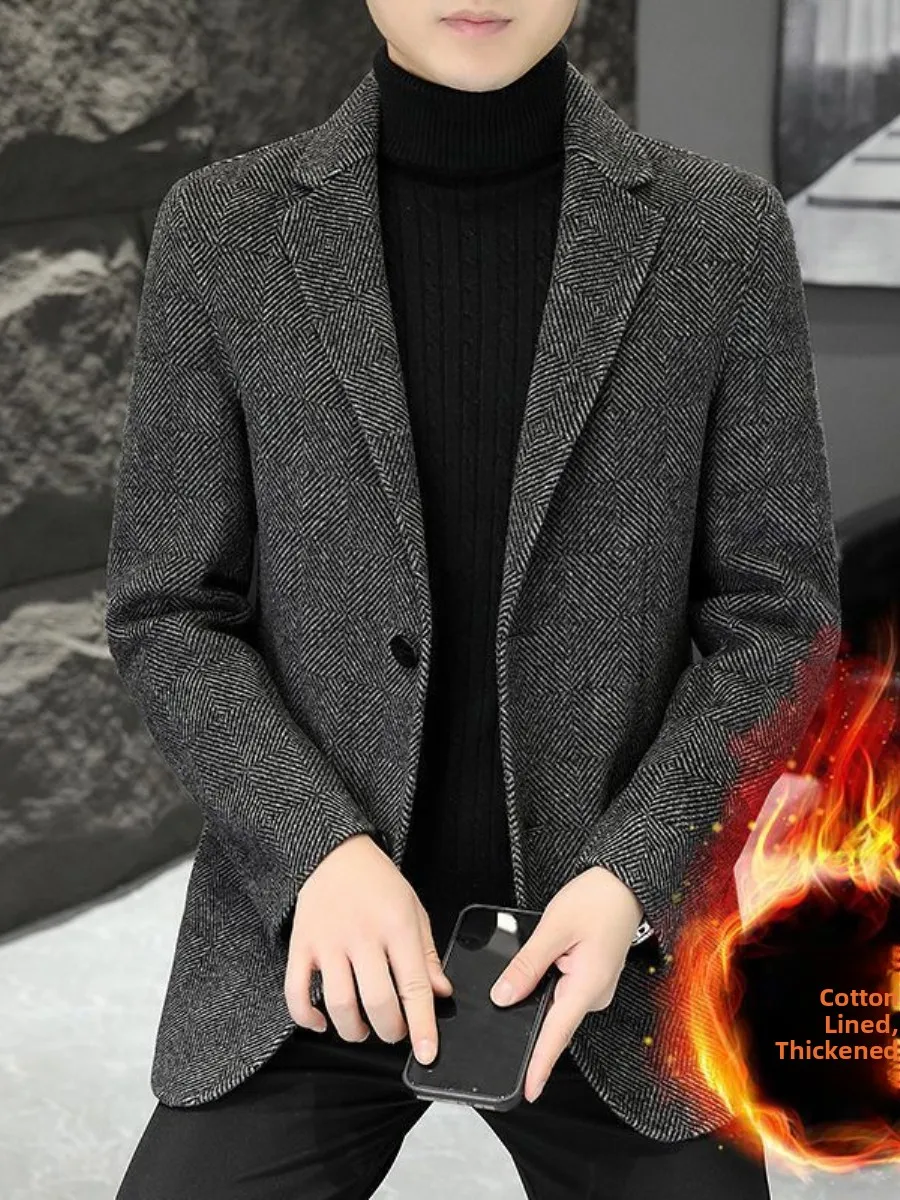 

Men's Woolen Suit Coat Tuxedo Single-breasted Loose plus Size Sli Busin Sle Winter Outerwear Jaet for Men