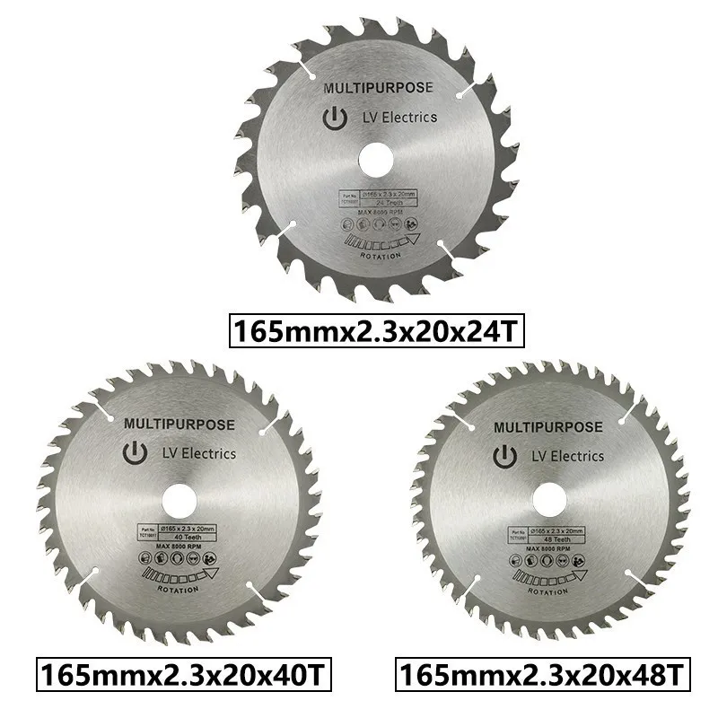 Circular Saw Blade 165mm Dia 24T/40T/48T TCT Carbide Disc for Woodworking Cutting Tools