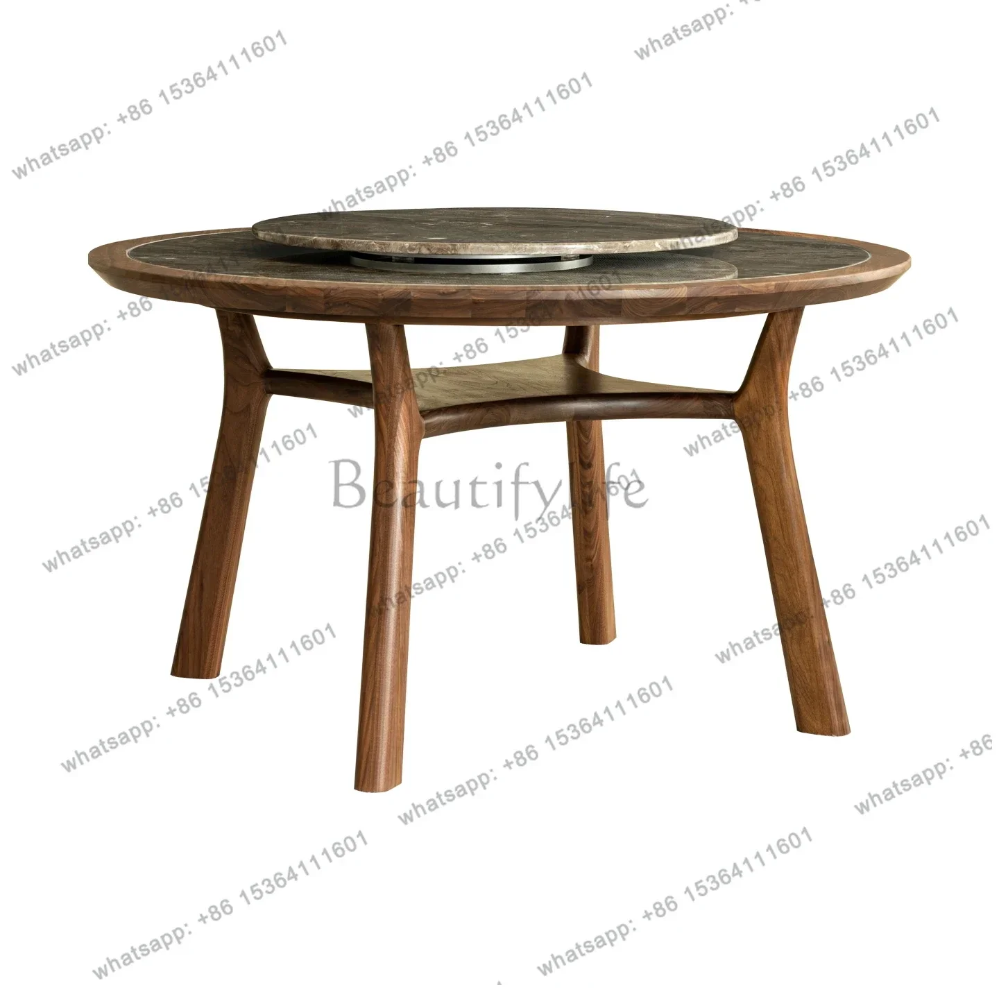 

LJYNorth American black walnut round dining table Italian light luxury rock slab household large round table, high-end solid woo