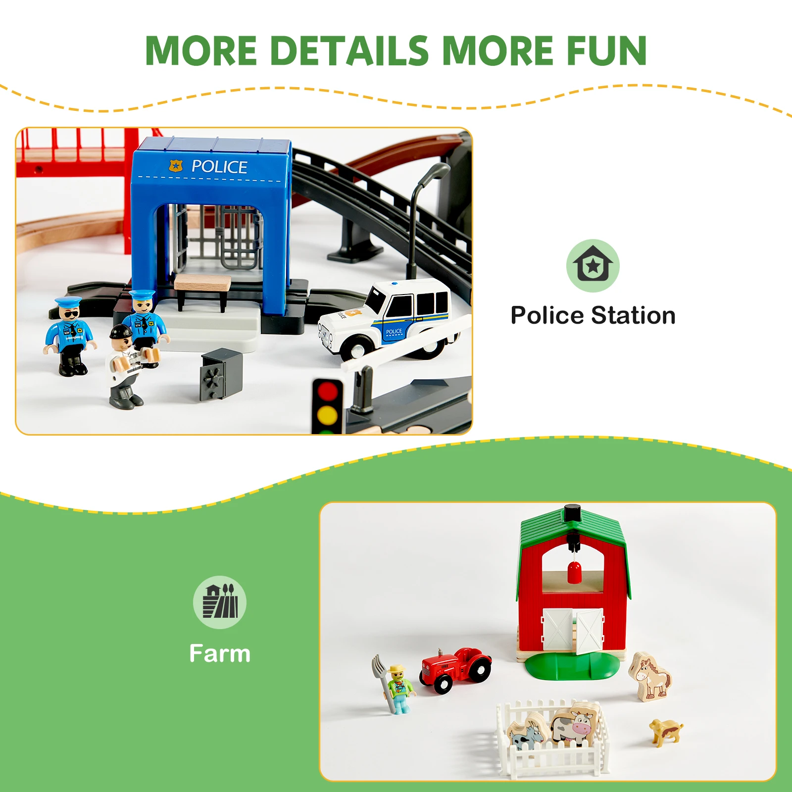 Joylike 153pcs Wooden Train Set, Toy Train for Boys & Girls