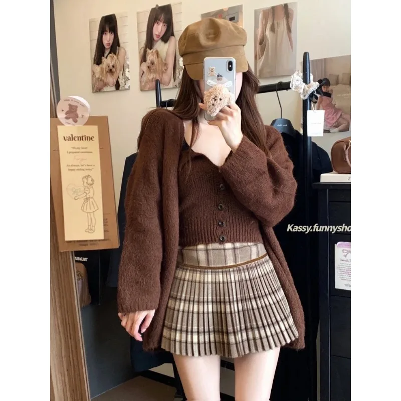 

Retro Plaid Woolen Women's Autumn and Winter Pleated Skirt High Waist Versatile Skirt