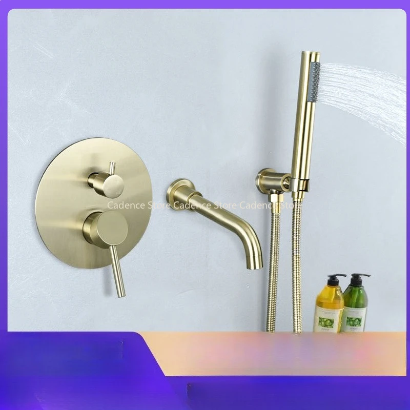 

Brushed Gold Shower Set Headshower Mixer Swivel Bath Spout Wall Mount Shower Faucet Diverter Combo for Bathroom With Handshower