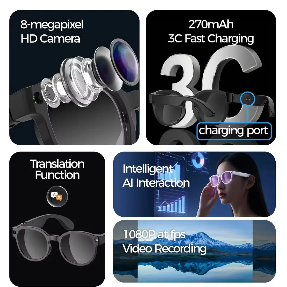 Lenovo New 800W HD Camera AI Smart Glasses AI Translation Shooting Image Bluetooth Call Voice Assistant Music Smart Sunglasses