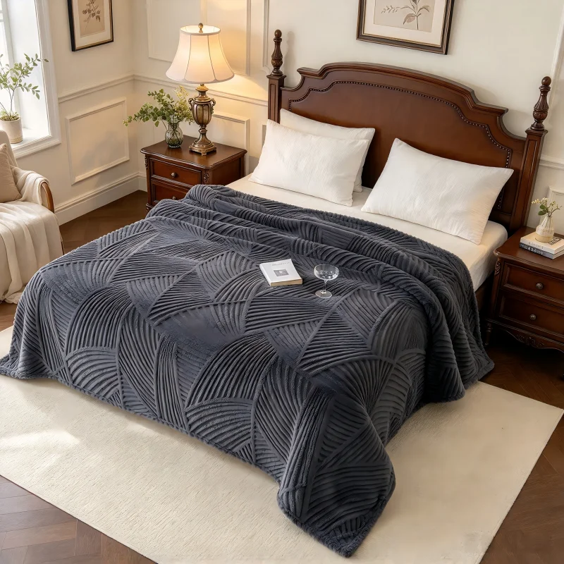 New Arrival Geometric Line Tufted Fleece Thickened Blanket, Multifunctional Throw Blanket for Bed & Sofa