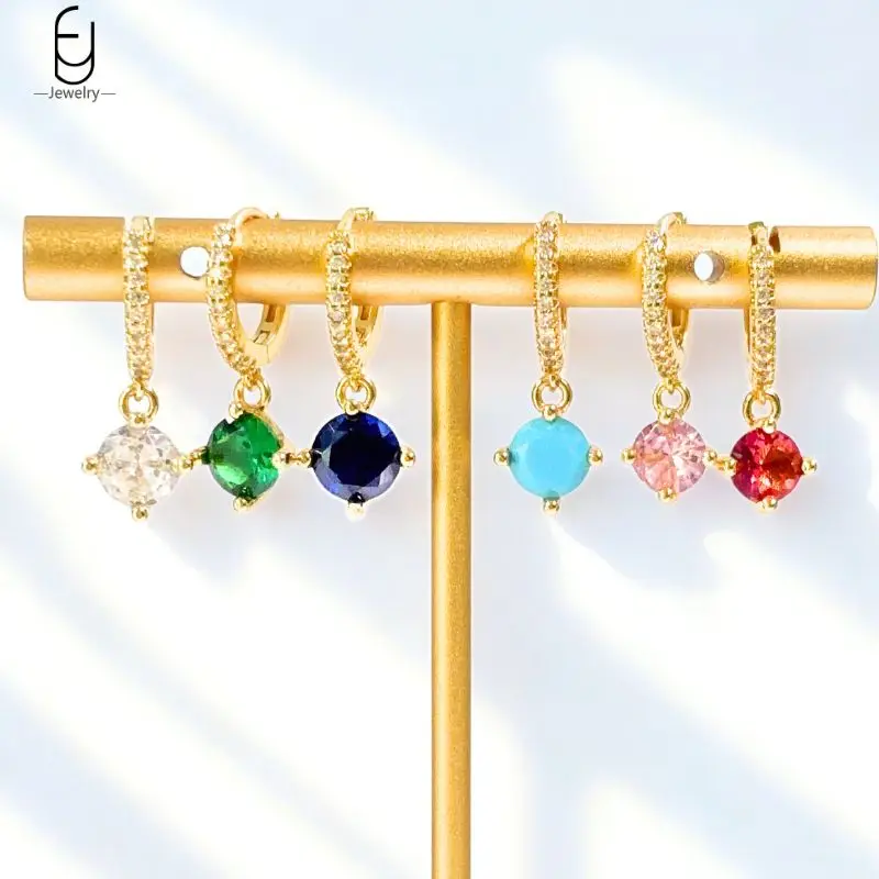 

925 Sterling Silver Needle Exquisite Colorful Zircon Circular Pendant Earrings Ins Fashion Hoop Earrings Women's Fine Jewelry