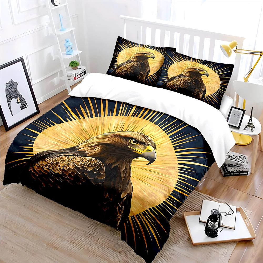 Majestic Eagle with Golden Radiance Print Soft Comfortable Duvet Cover Bedding Set Included 1*Duvet Cover  2*Pillowcases