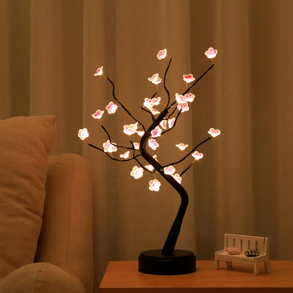 

1Pcs Peach Blossom Tree Shape Night Light Delicate Warm Glow Desktop Bedside Night Lamp Decor for Living Room Party Holiday