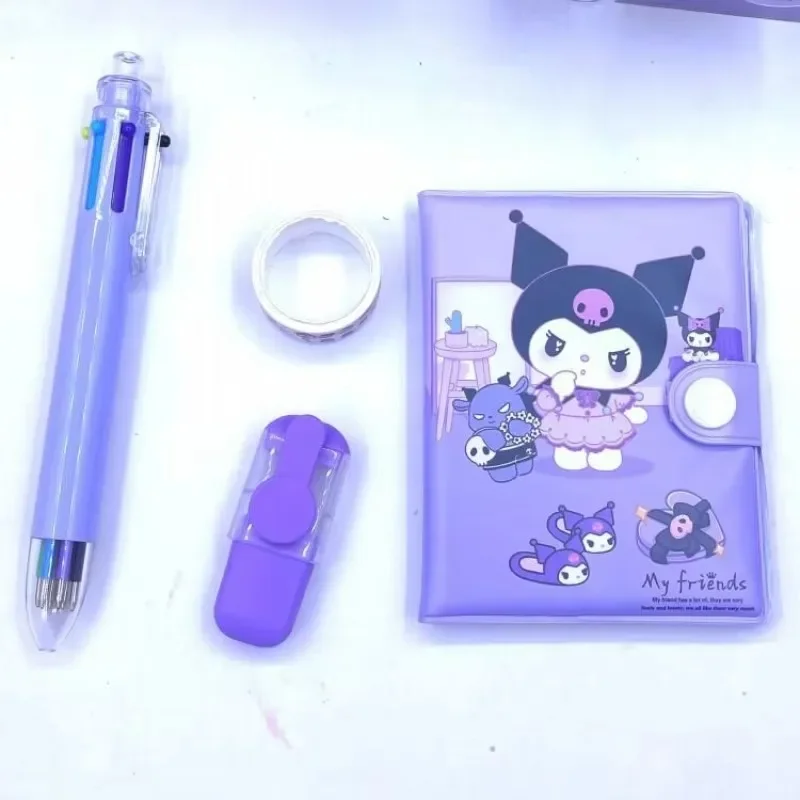 4pcs/set Sanrio Kuromi Melody Cute Notebook Multi-color Pen Portable Student Stationery Set Learning Supplies Gift