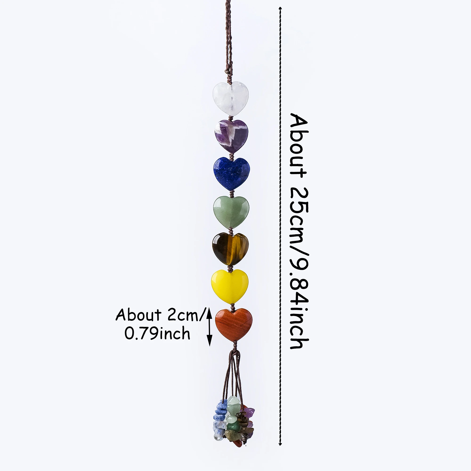 1PC Hand-Woven Rainbow Heart Natural Crystal Car Hanging Ornament for Car Interior & Yoga Decor