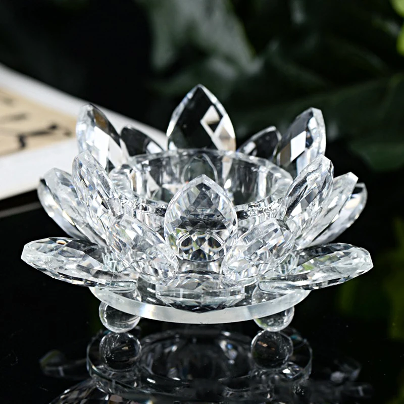 زخرفة المنزل كريستال لوتس حوامل شموع التماثيل واضحة ديكور الحفلات Tealight الشمعدان الزجاج هدية حامل مصباح شاي بالأعشاب المزهرة #5