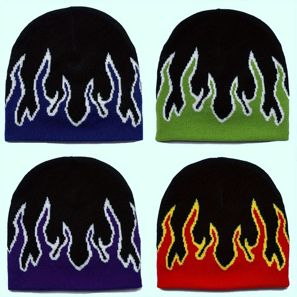 

Autumn Winter Halloween Knitted Hat Men's Hip-hop Street Flame Pullover Bonnet Outdoor Riding Beanies Cap Wild Brimmed Hats