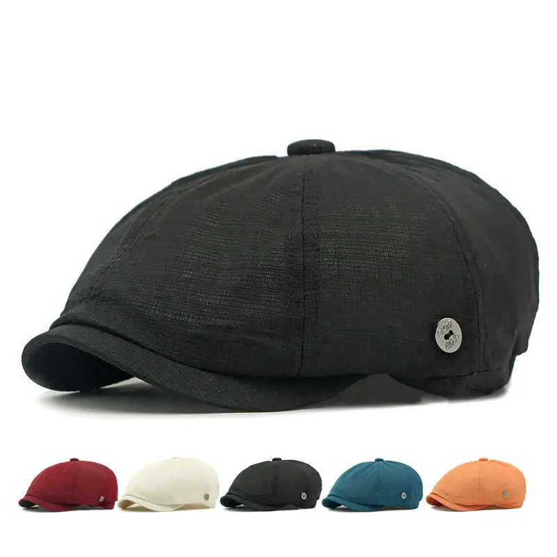 

2025 Four Seasons Polyester Solid Newsboy Caps Men Flat Peaked Cap Women Painter Beret Hats 48