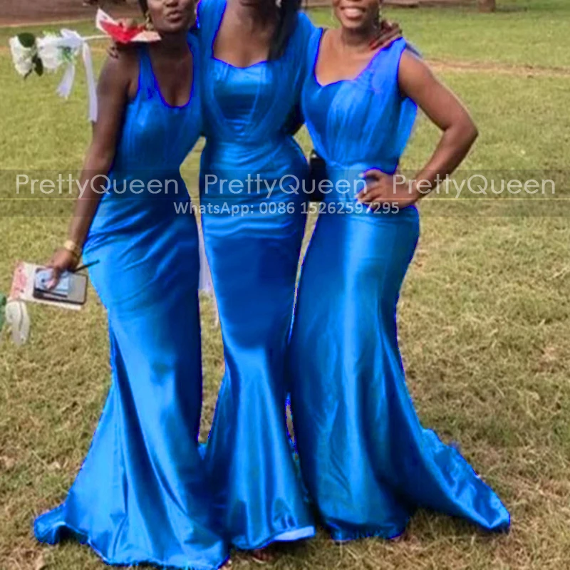 

Customized Trumpet Bridesmaid Dresses V Neck Blue Long Mermaid Vestidos De Festa Wedding Party Dress For Women