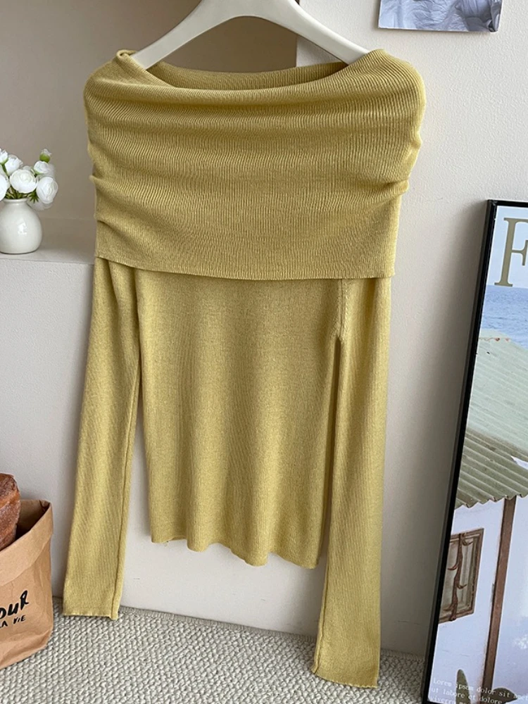 Donna autunno sexy slash neck morbido solido pullover sottile semplice maglione lavorato a maglia a maniche lunghe dolce streetwear top solidi vestiti Y2k