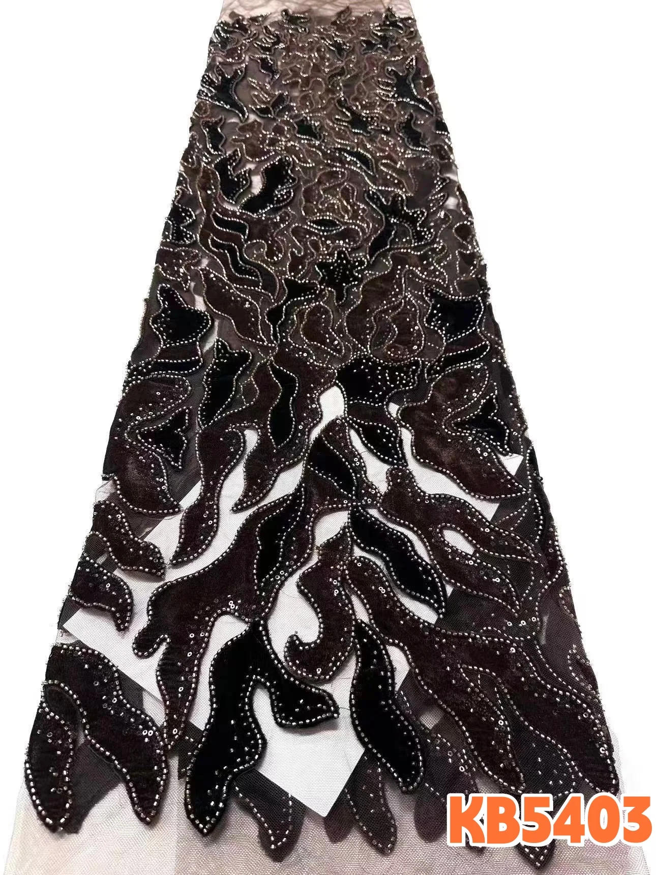 

Велюровая ткань с бисером и кружевом, роскошная ткань с вертикальными полосками и пайетками, вышитая бисером кружевная ткань для свадебного шитья KB5403