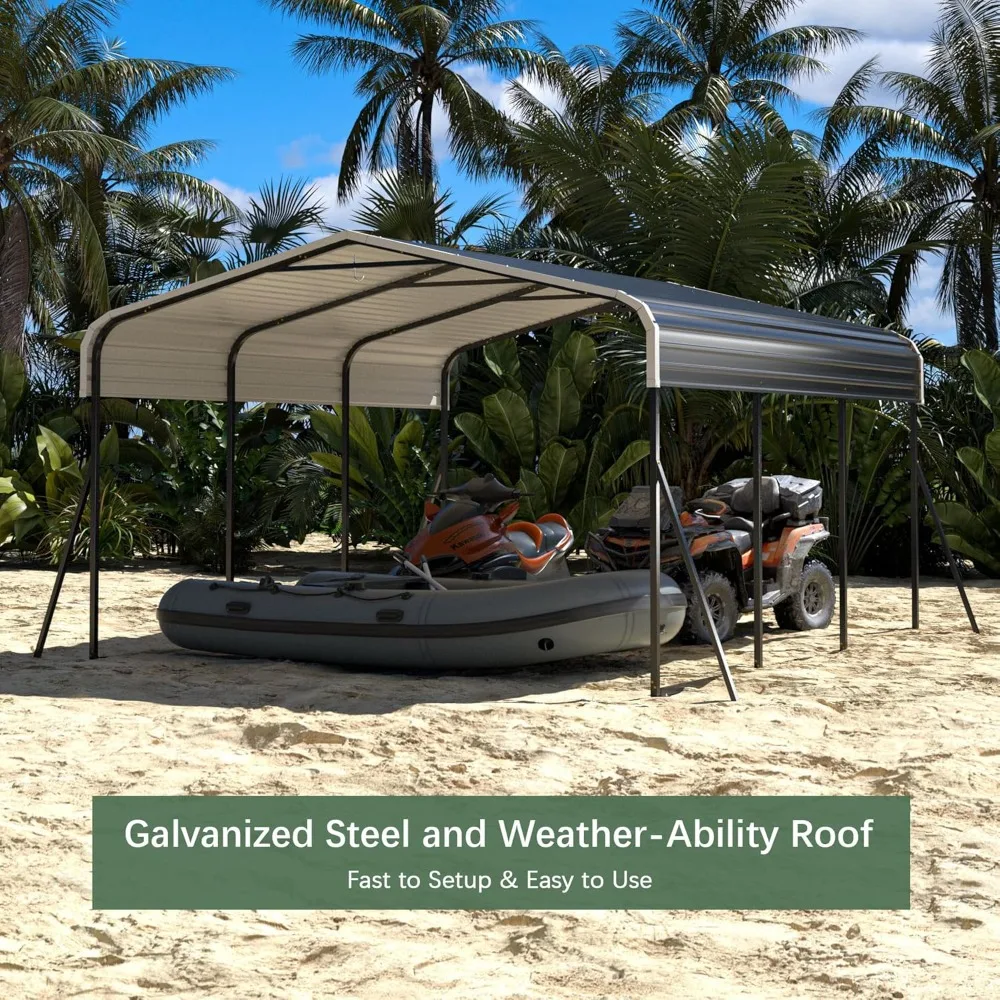 Carport 10x15 FT Heavy Duty Carport Canopy with Updated Frame Structure Galvanized Steel Roof and Enhanced Base, Metal Carport