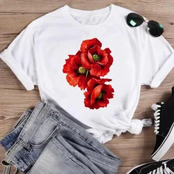 Stampa moda acquerello primavera fiore 2024 donne Cartoon manica corta grafica T Top camicia estiva magliette T-Shirt femminile