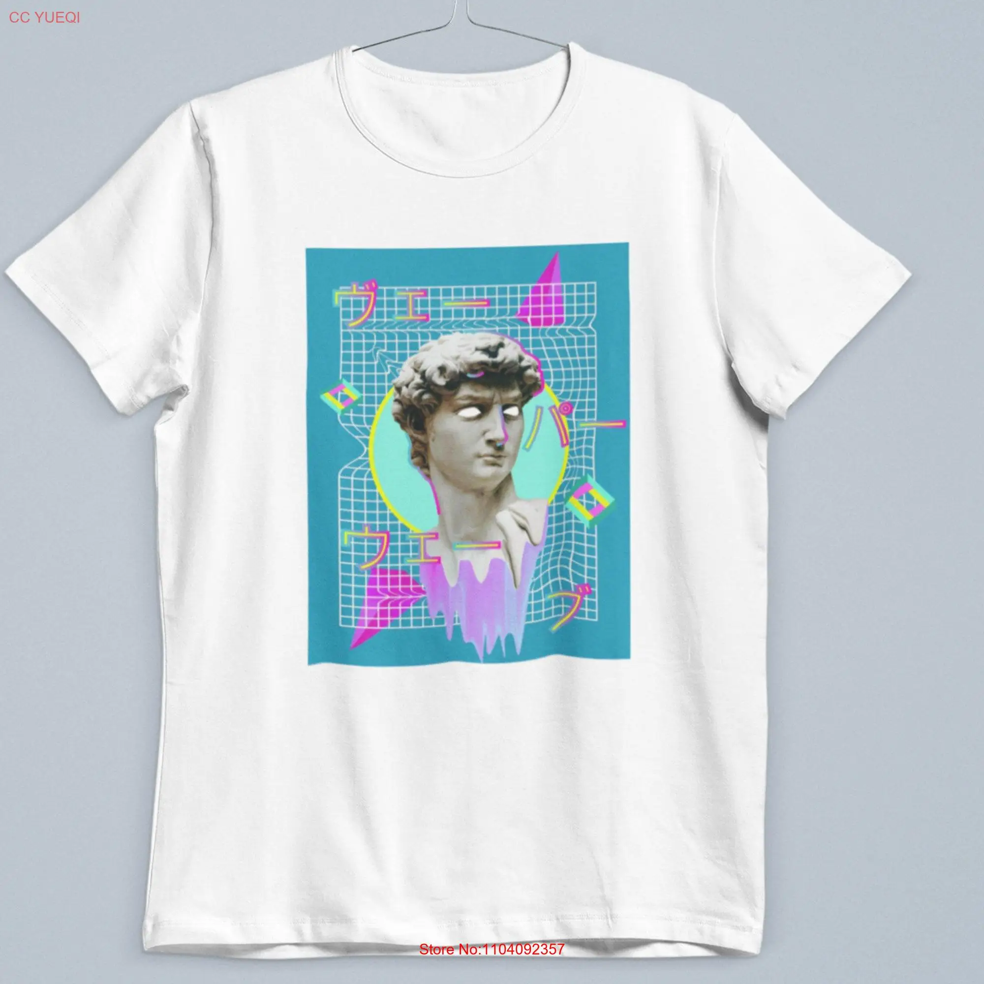 Vaporwave Roman Statue Bust Watefall Japan Men's Cotton Trendy T Shirt Top long or short sleeves