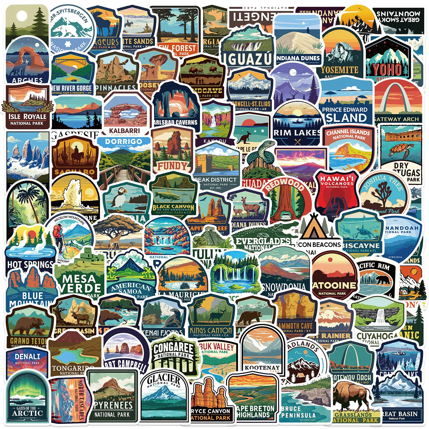 100PCS Cartoon National Park Graffiti Stickers DIY Decoration Guitar Notebook Luggage DIY Waterproof Stationery Stickers
