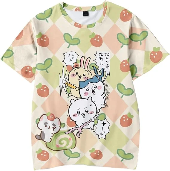 Chiikawa Usagi Hachiware Niedliche Gestapelte Figuren Print T-Shirt Farbiges Kurzarm-T-Shirt Lässiges Unisex Sommer-Oberteil Familien-Set – Detail 7