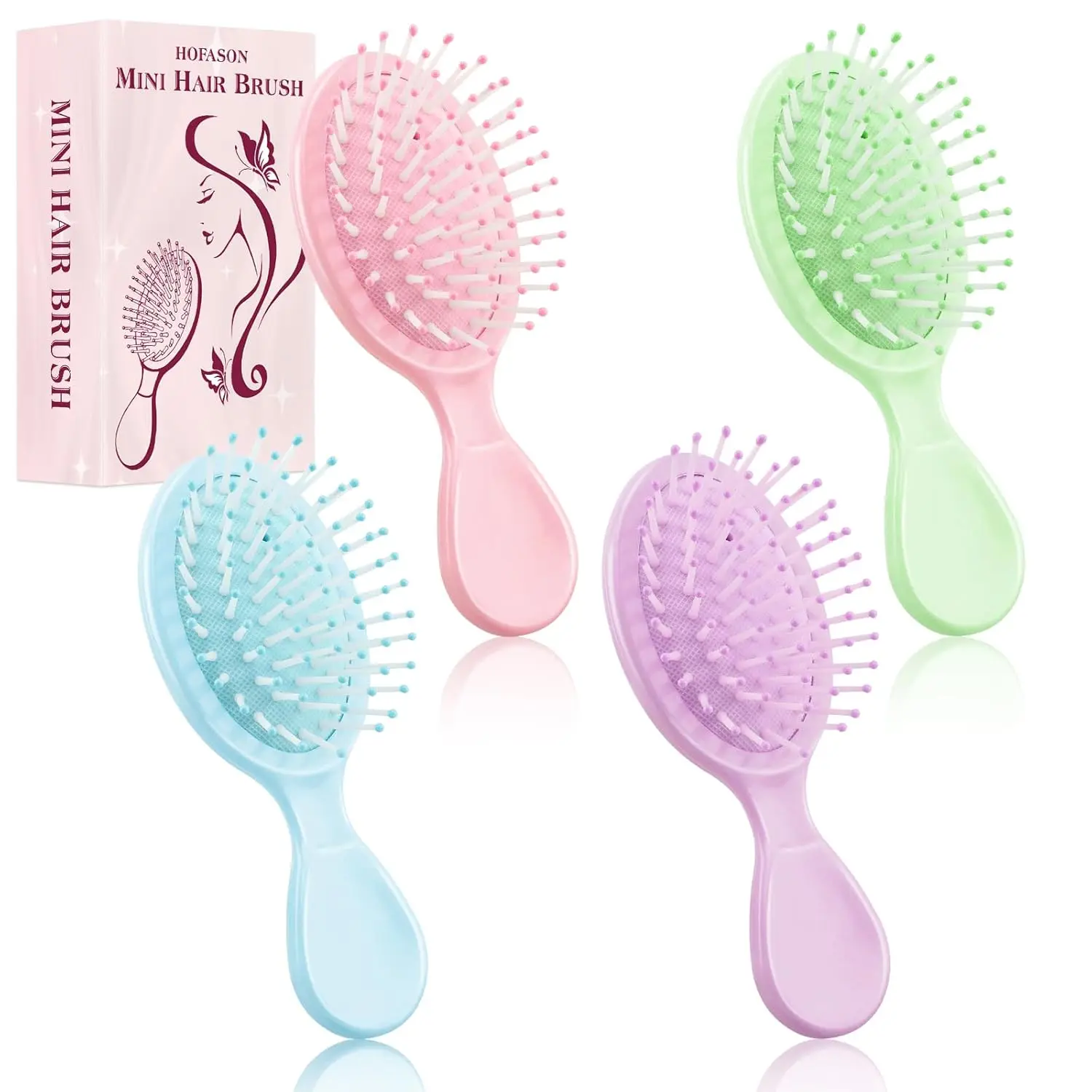 

4 PCS Mini Wet Hair Brush Set for Women Teens Girls, Travel Pocket Brush, Party Favors Gift