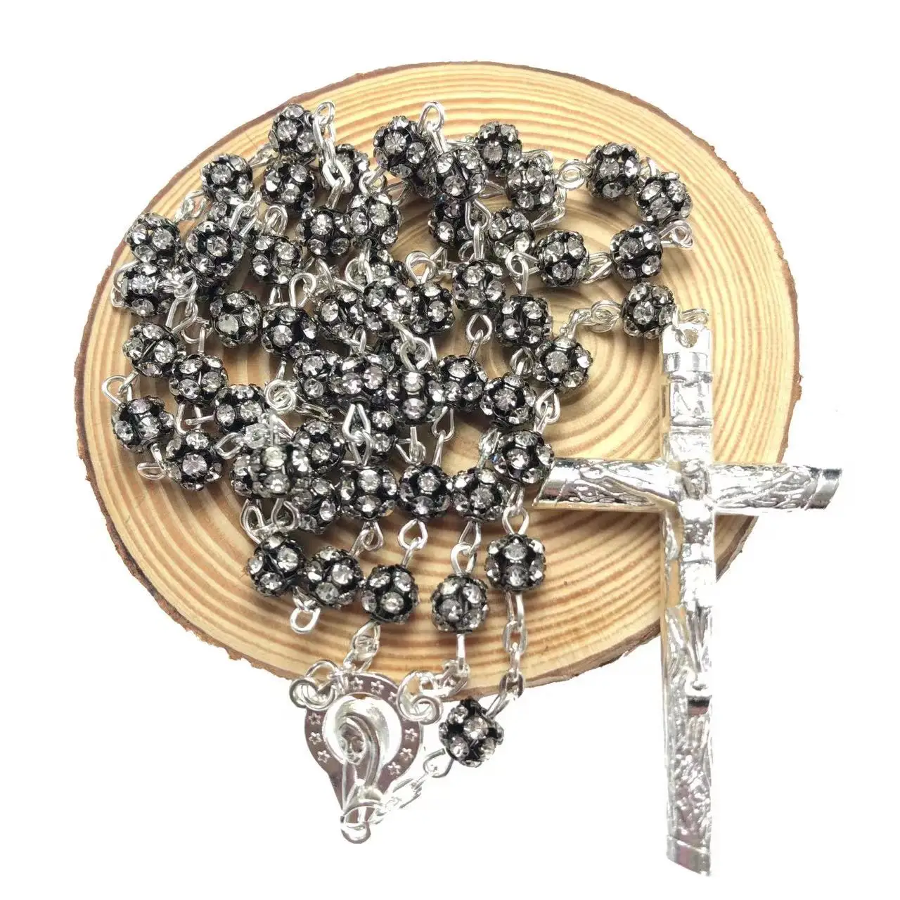 Free shipping white or black rosary bead necklace/ catholic rosary/ glass rosary / rhinestone rosary special offer