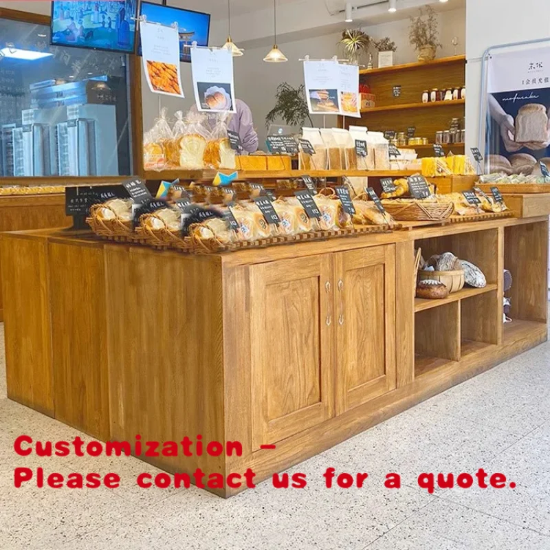 custom.Mushen Forest Customizable Marble Top Coffee Shop Bar Counter Wooden Furniture Glass Display Cabinet Bakery Shops Sho